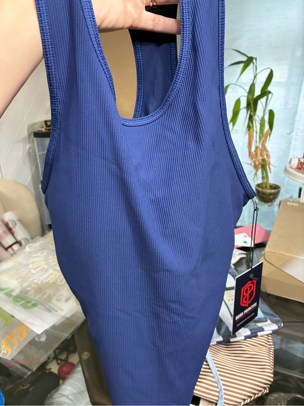Born Primitive Navy Blue Ribbed Performance Racerback Tank - Picture 4 of 5